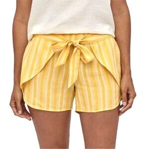 Patagonia Women's Yellow Stripe Garden Island Waist Tie Hemp Boho Shorts, M